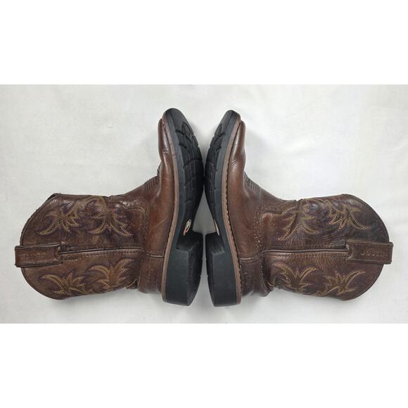 JUSTIN KIDS BROWN LEATHER WESTERN CATTLEMAN JR. BOOTS – SIZE 12 – FLAME STITCH - Picture 12 of 12